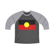Unisex Tri-Blend Raglan Tee with Aboriginal Flag Design – Comfortable & Stylish