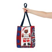 Merry Christmas Santa Tote Bag – Festive Red & Blue Holiday Shopper