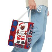 Merry Christmas Santa Tote Bag – Festive Red & Blue Holiday Shopper