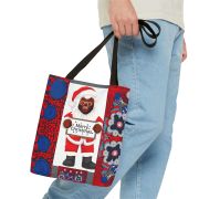 Merry Christmas Santa Tote Bag – Festive Red & Blue Holiday Shopper