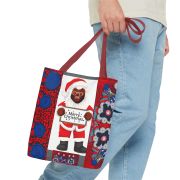 Merry Christmas Santa Tote Bag – Festive Red & Blue Holiday Shopper
