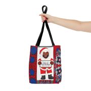 Merry Christmas Santa Tote Bag – Festive Red & Blue Holiday Shopper