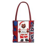 Merry Christmas Santa Tote Bag – Festive Red & Blue Holiday Shopper