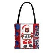 Merry Christmas Santa Tote Bag – Festive Red & Blue Holiday Shopper