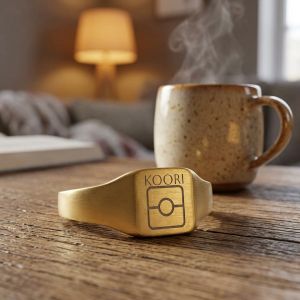 Gold Stainless Steel Square Signet Ring — Custom Engraved Initials / Symbol