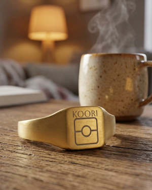 Gold Stainless Steel Square Signet Ring — Custom Engraved Initials / Symbol